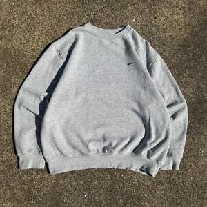 Vintage 90s Nike Mini Swoosh Grey Crewneck Sweatshirt Size L
